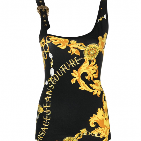 VERSACE JEANS COUTURE LOGO-PRINT BUCKLE-DETAIL TOP