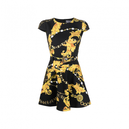 VERSACE JEANS COUTURE LOGO COUTURE-PRINT BELTED MINIDRESS